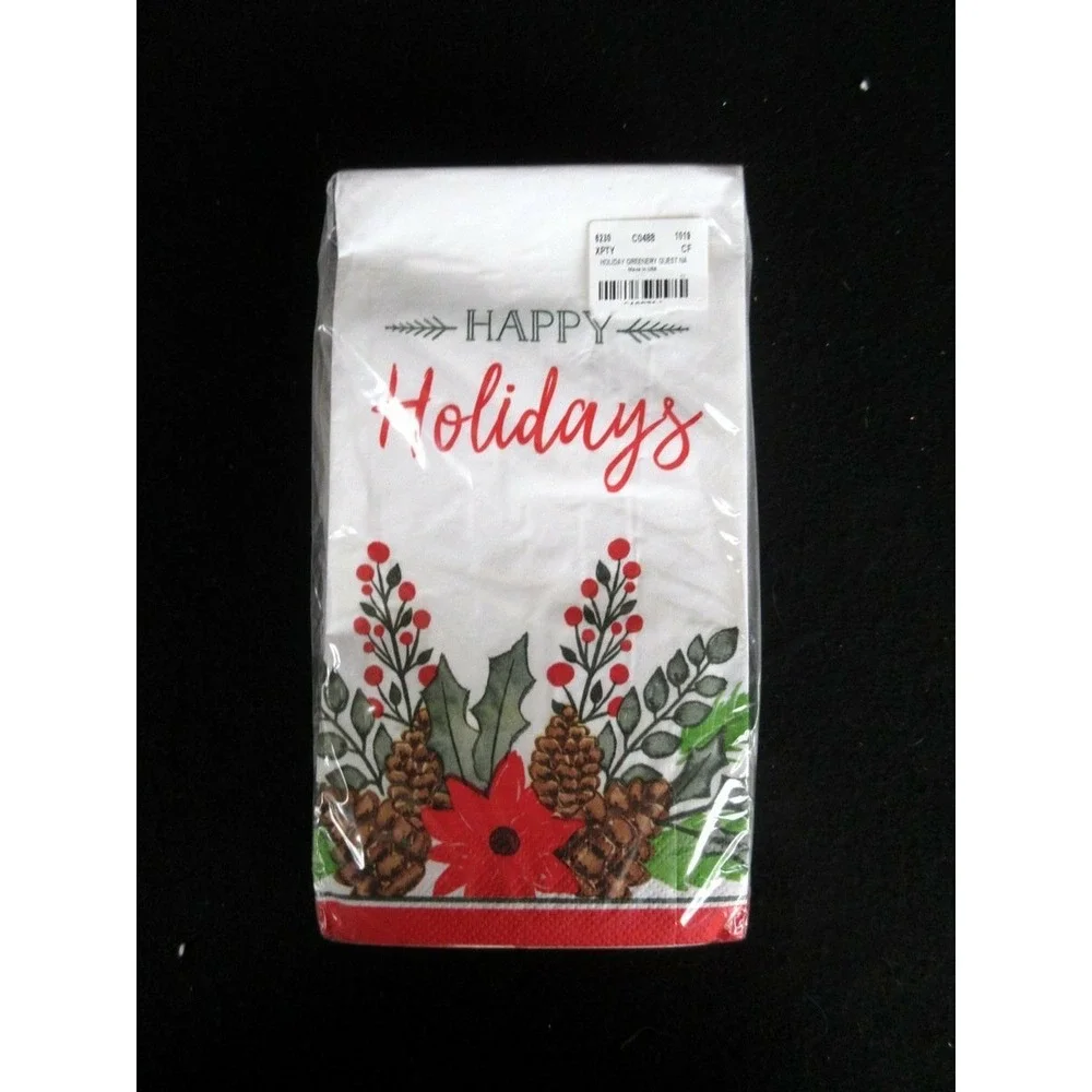 Holiday Greenery 8760 Christmas‎ Dinner Napkins 36 Ct White Holly/Berries